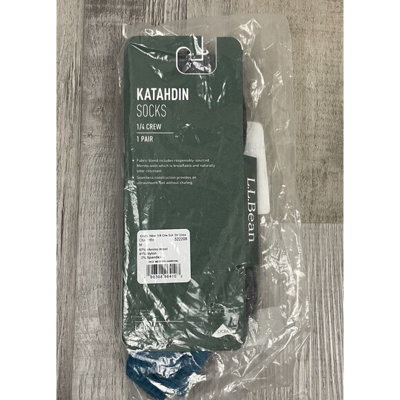 LL Bean Unisex M Katahdin 1/4 Crew Sock Charcoal Heather With Blue - Picture 2 of 6